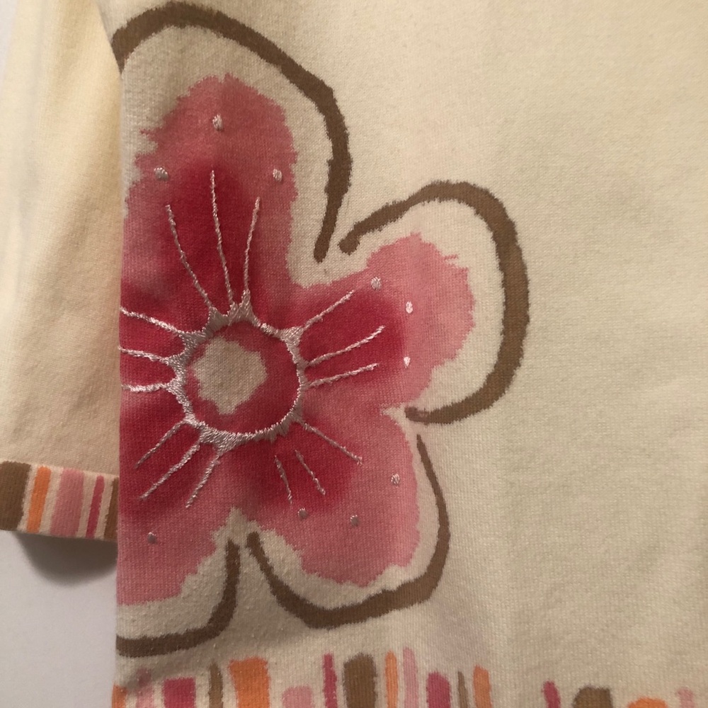 Cream Cardigan with Pink Floral Appliqué size M - Picture 4 of 7